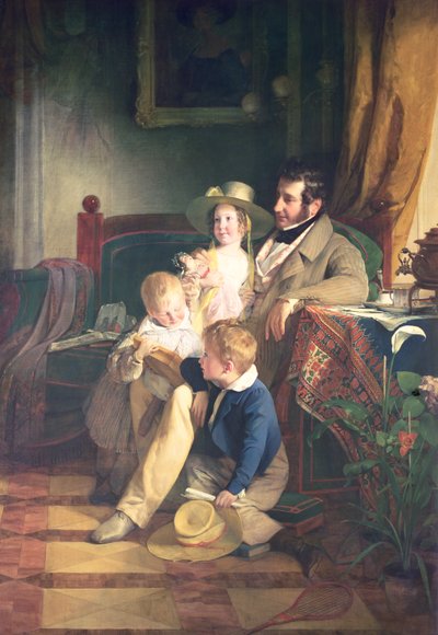 Rudolf von Arthaber with His Children Looking at the Portrait of Their Deceased Mother by Friedrich von Amerling